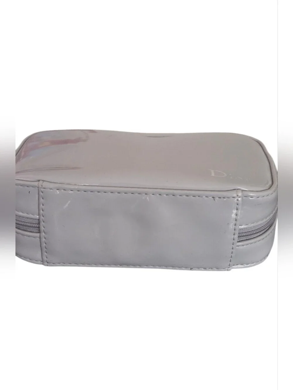 Christian Dior Patent Makeup Travel Bag Dove Gray Faux Patent Leather Charm 6x4